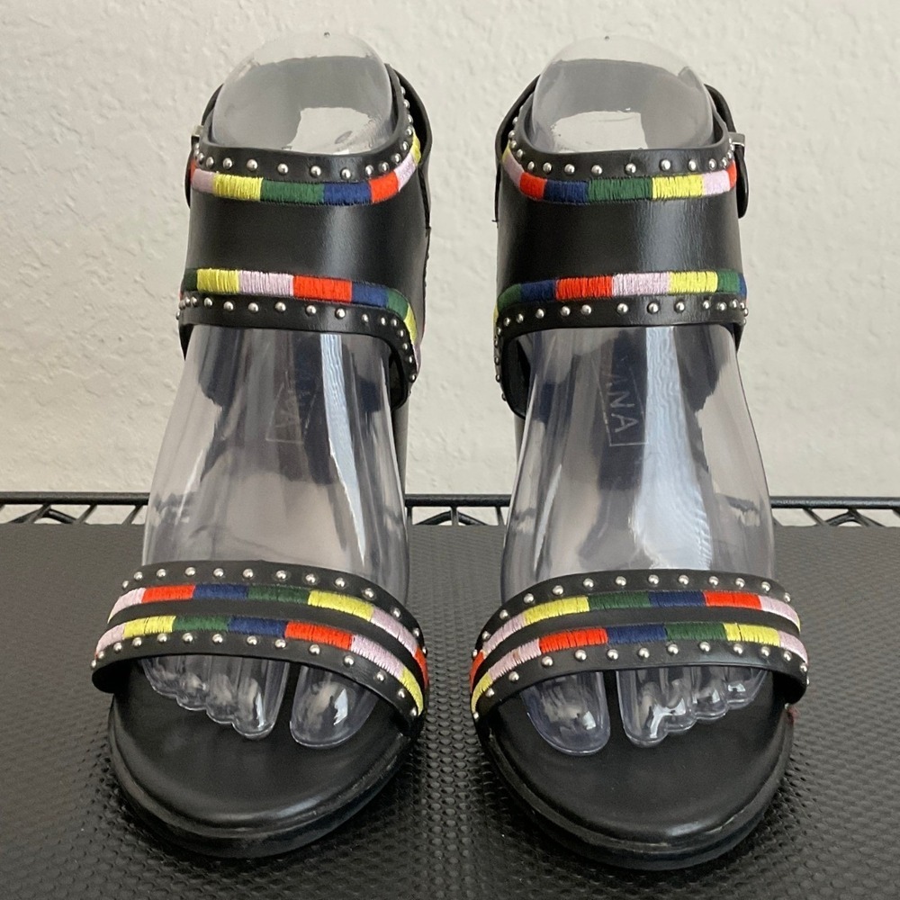 Sol Sana Womens Black Leather Embroidered Studded Block Heel Sandals Size 37 - Picture 7 of 12